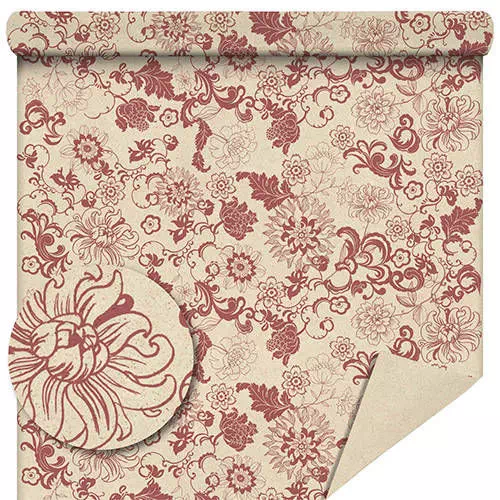 rouleau de papier kraft avec motif floral bordeaux