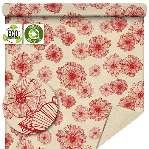 rouleau de papier d'herbe avec imprimé fleur rouge