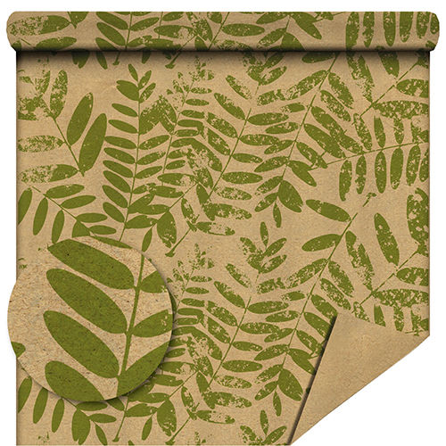 rouleau de papier kraft brun avec motif végétal vert