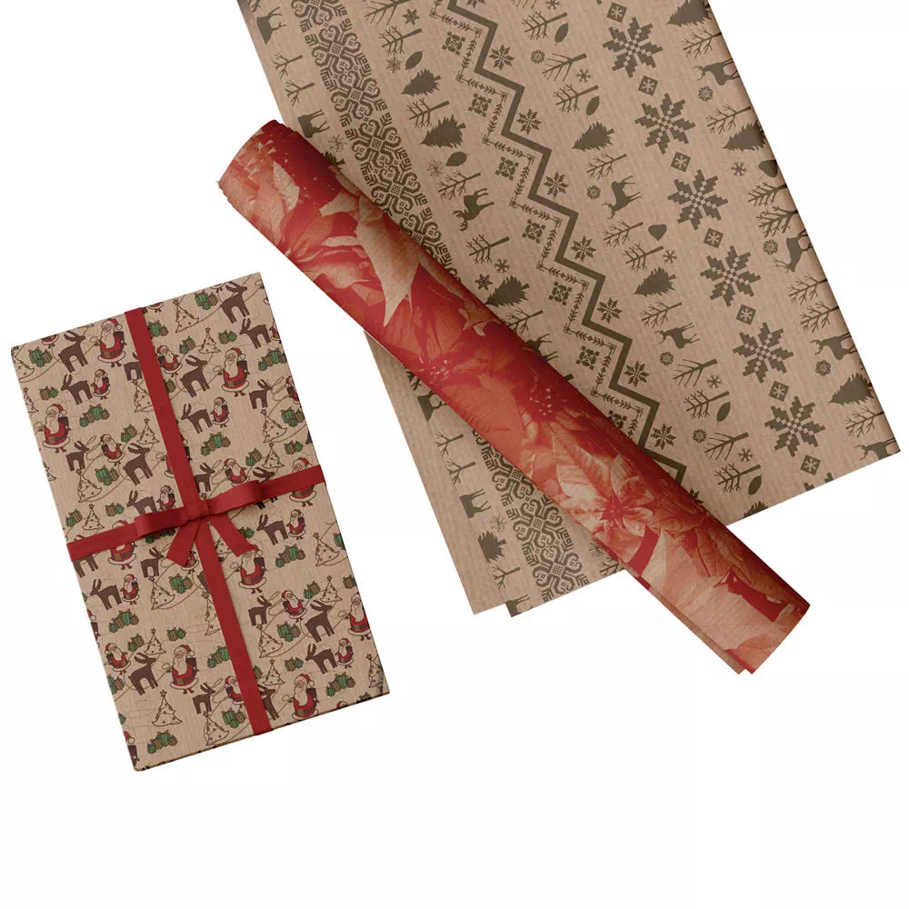 rouleaux de papier kraft aux imprimés de Noël